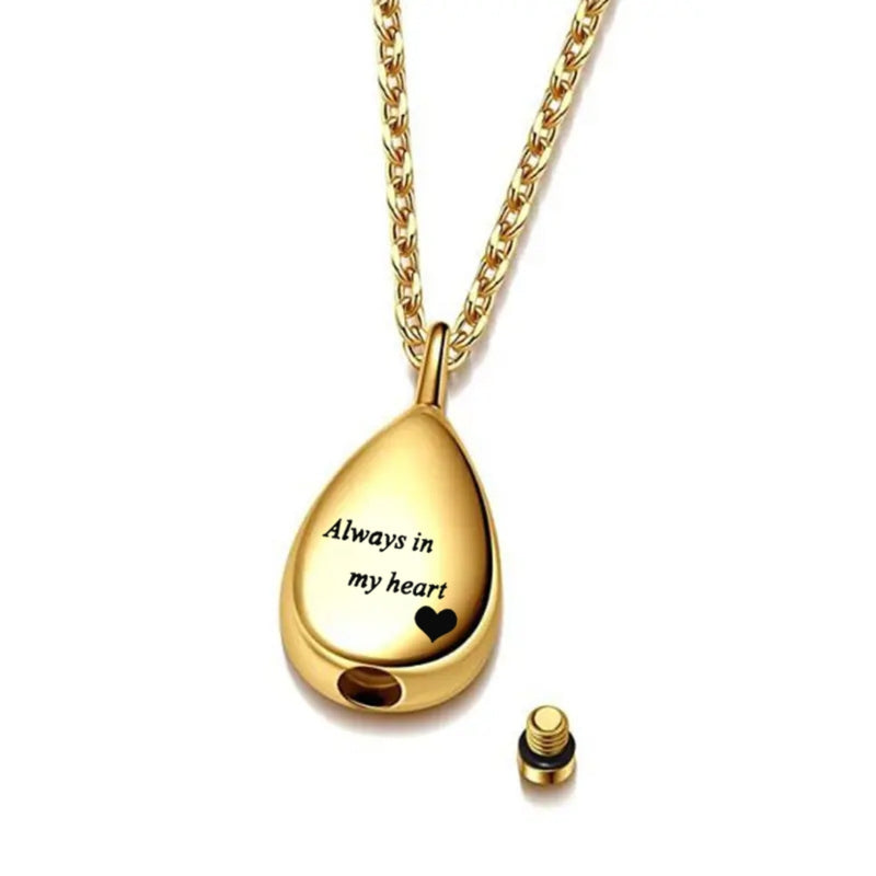 Stainless Steel Teardrop Memorial Ashes Pendant Necklace