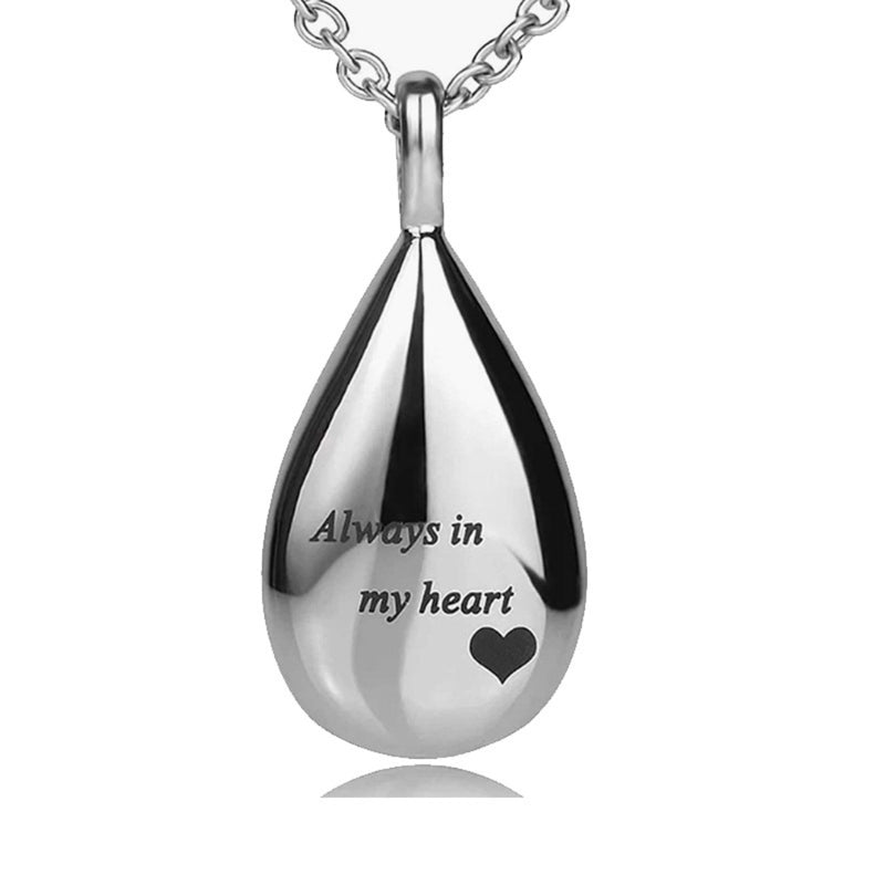 Stainless Steel Teardrop Memorial Ashes Pendant Necklace