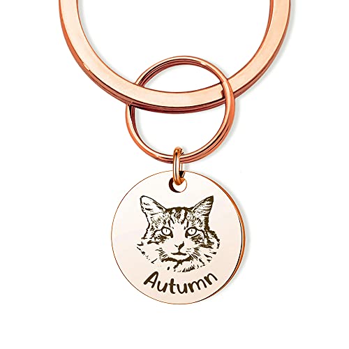 Anavia Personalized Pet Portrait Keychain, Customized Pet Photo Handmade Engraved Cat Dog Memorial Keepsake Sympathy Gifts