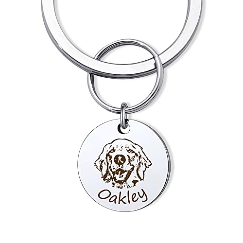 Anavia Personalized Pet Portrait Keychain, Customized Pet Photo Handmade Engraved Cat Dog Memorial Keepsake Sympathy Gifts