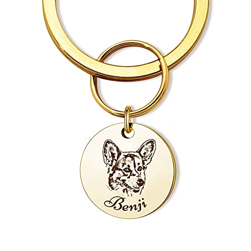 Anavia Personalized Pet Portrait Keychain, Customized Pet Photo Handmade Engraved Cat Dog Memorial Keepsake Sympathy Gifts