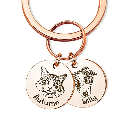 Anavia Personalized Pet Portrait Keychain, Customized Pet Photo Handmade Engraved Cat Dog Memorial Keepsake Sympathy Gifts