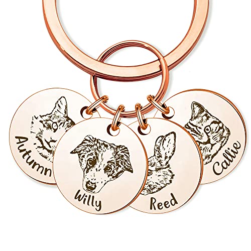 Anavia Personalized Pet Portrait Keychain, Customized Pet Photo Handmade Engraved Cat Dog Memorial Keepsake Sympathy Gifts