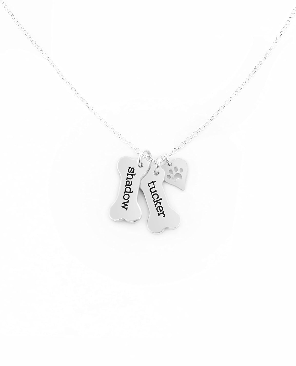 Custom Dog Bone Memorial Necklace With 925 Sterling Silver Paw Print Charm - Memorial Necklace With Personalized Names For Dog Lovers - Pet Jewelry Puppy Animal Pendant