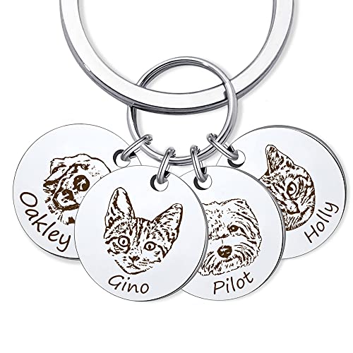 Anavia Personalized Pet Portrait Keychain, Customized Pet Photo Handmade Engraved Cat Dog Memorial Keepsake Sympathy Gifts