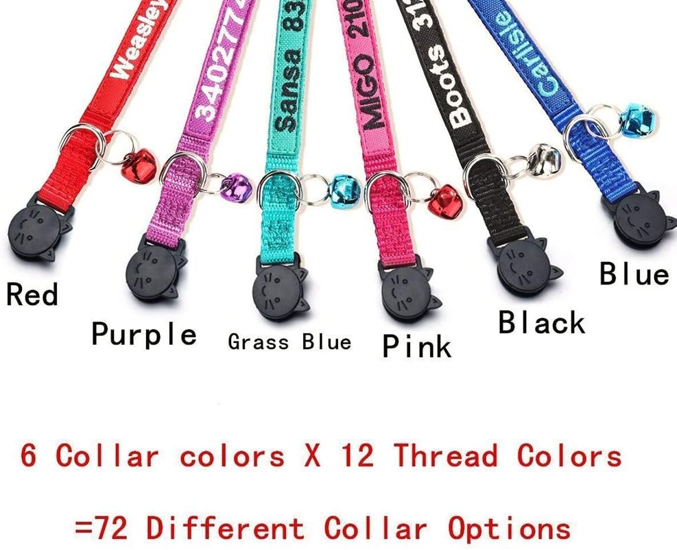 Cat Collar,Personalized Embroidered Nylon Cat ID Collars with Bell - Custom Text with Pet Name and Phone Number … (Cat Collar)