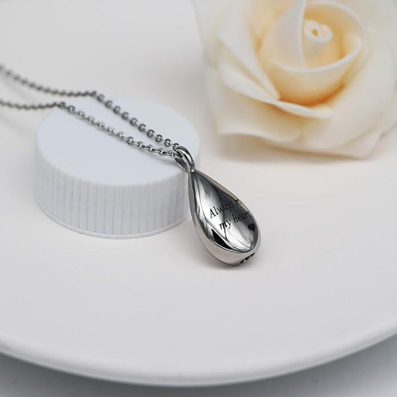 Stainless Steel Teardrop Memorial Ashes Pendant Necklace