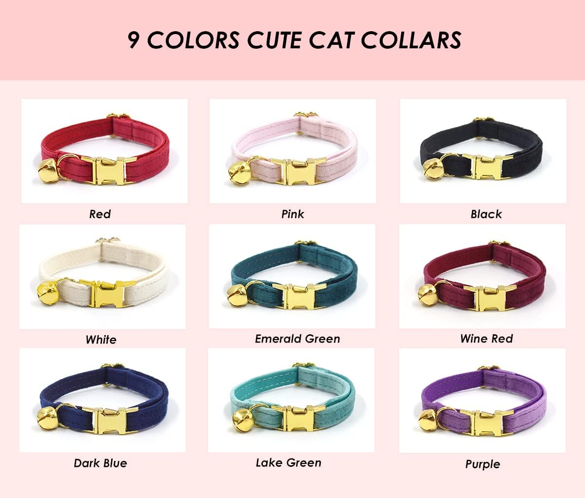 Personalized Cat Collar with Engraved Name and Phone Number - Customizable Kitten Collars for Boys and Girls (Velvet)