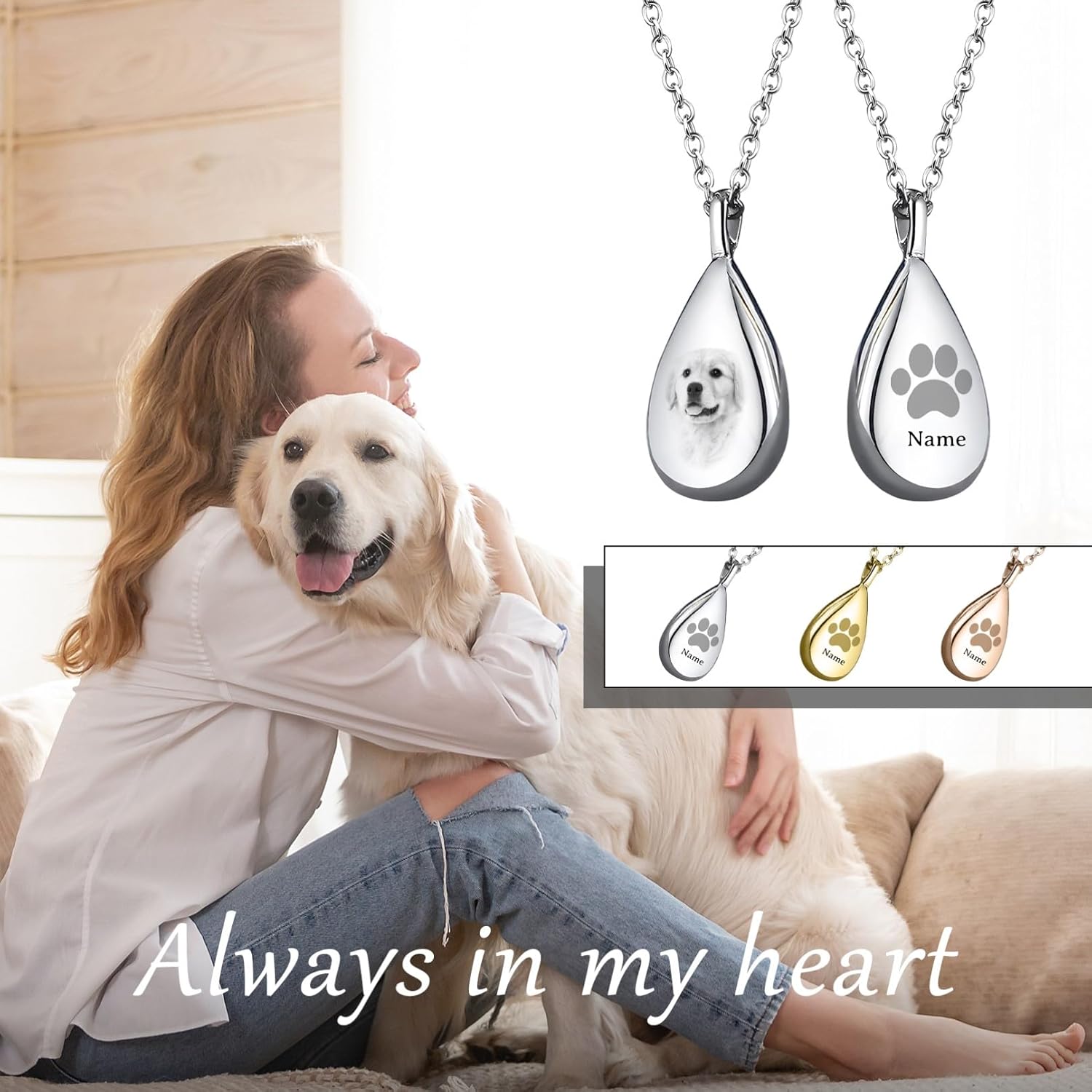 Personalized Pet Memorial Necklace with Custom Portrait & Ashes Holder