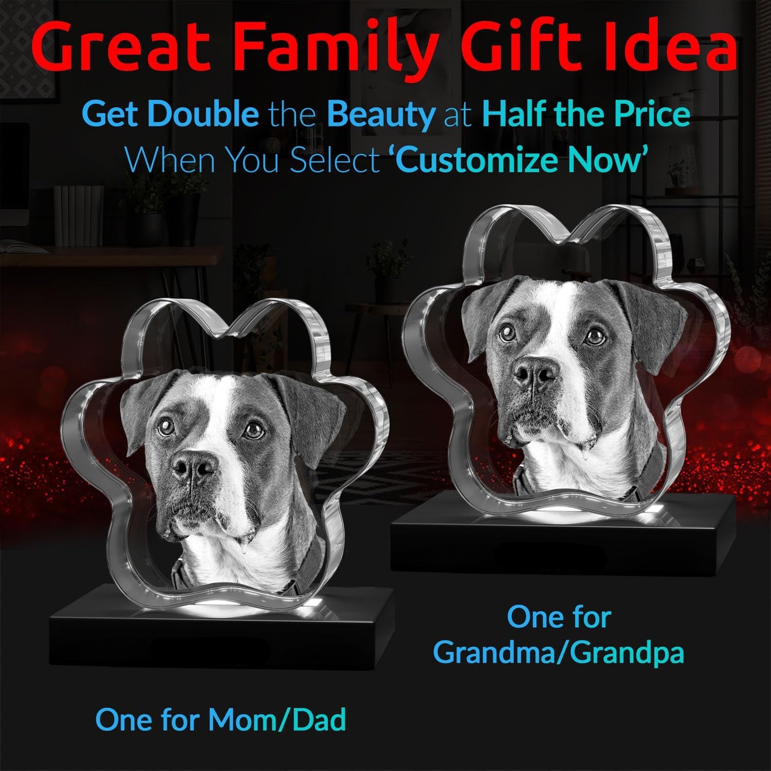 ArtPix 3D Crystal Photo, Personalized Dog Gift with Your Own Photo for Dog Lovers, Pet Owners, 3D Laser Etched Custom Picture, Engraved Crystal in Memory of Dog, Customized Memorial Gifts, 3D Pet Paw