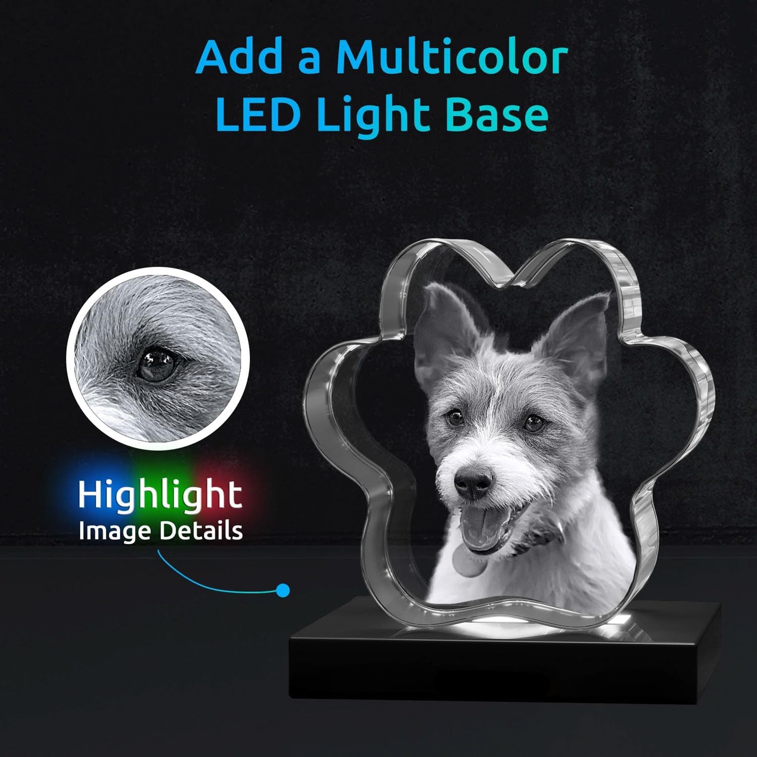 ArtPix 3D Crystal Photo, Personalized Dog Gift with Your Own Photo for Dog Lovers, Pet Owners, 3D Laser Etched Custom Picture, Engraved Crystal in Memory of Dog, Customized Memorial Gifts, 3D Pet Paw