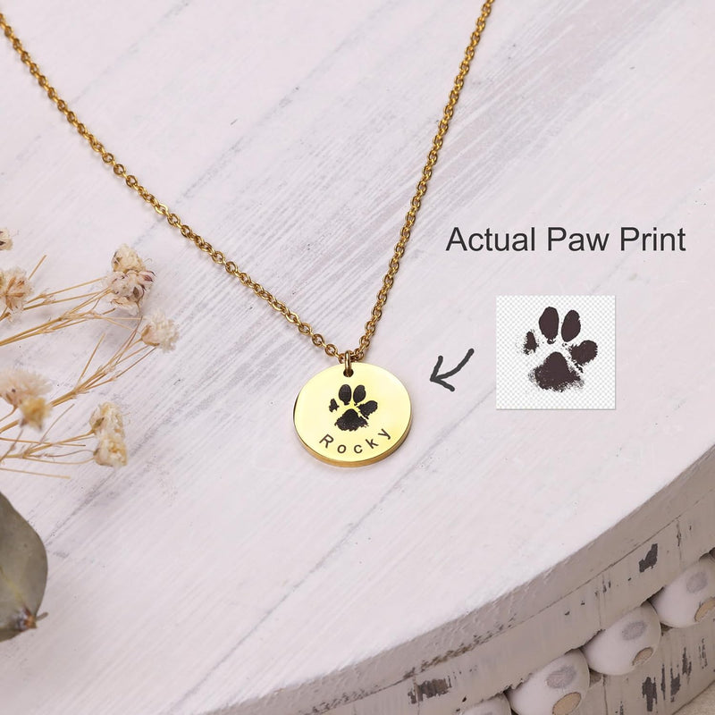 Personalized Dog Paw or Nose Print Necklace for Women, Mom, Pet Memorial Dog Cat Paw Jewelry for Girls, Custom Gifts for Dog Lover, Engraved Name & Photo Picture, Loss of a Pet Dog, Christmas Gift