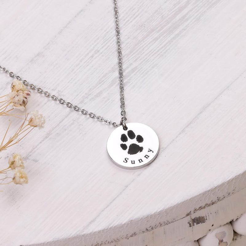 Personalized Dog Paw or Nose Print Necklace for Women, Mom, Pet Memorial Dog Cat Paw Jewelry for Girls, Custom Gifts for Dog Lover, Engraved Name & Photo Picture, Loss of a Pet Dog, Christmas Gift