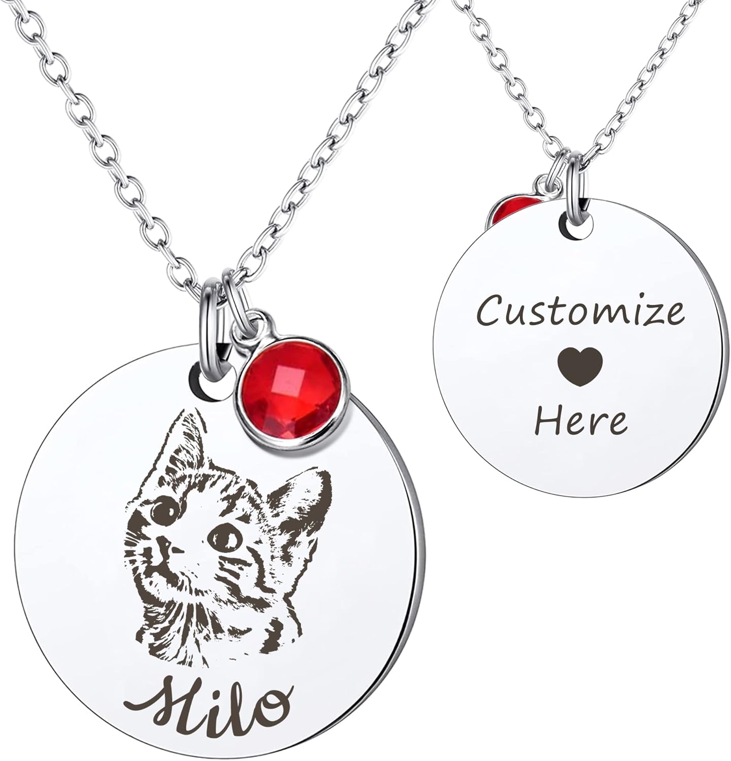 Personalized Pet Portrait Necklace – Custom Photo & Birthstone for Pet Lovers