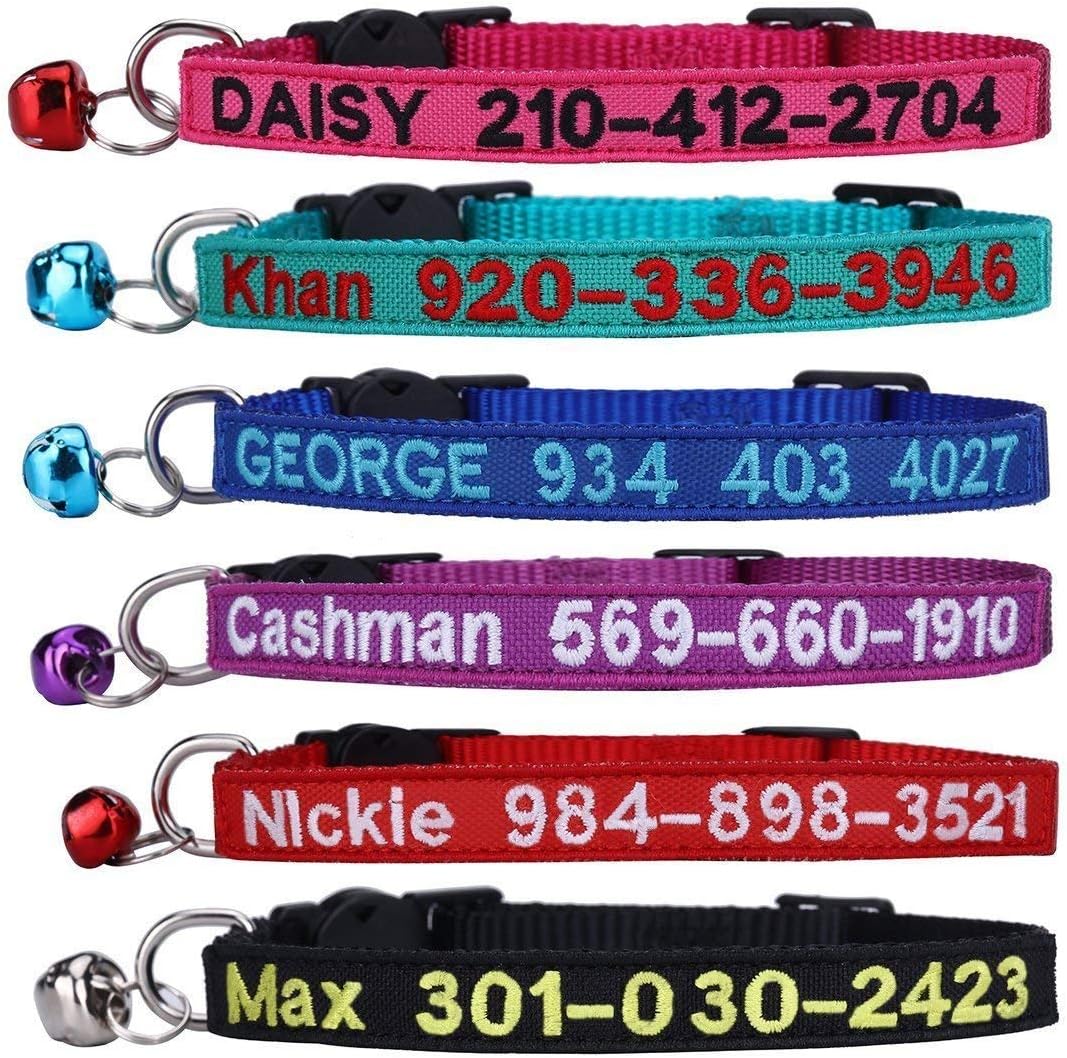 Personalized Embroidered Nylon Cat Collar with Bell