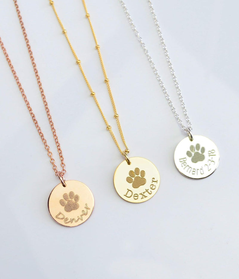 Actual Paw Print Necklace • Unique Personalized Valentine's Day Gift for Pet Lovers • Real Pet's Paw Print Memorial Gift • 925 Sterling Silver, 14k Gold/Rose Gold Fill • Dog, Cat, Pet Jewelry [16MM]