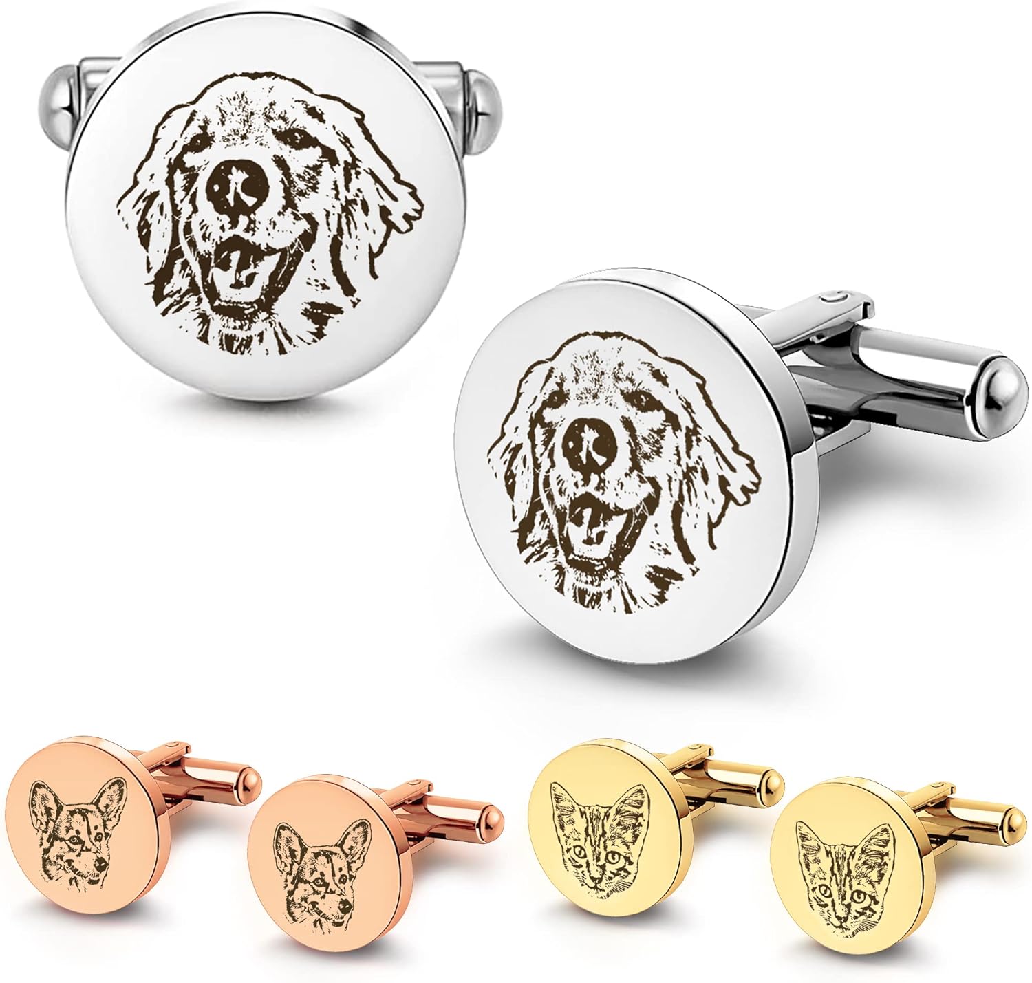 Personalized Pet Portrait Cufflinks & Tie Clip Gift Set