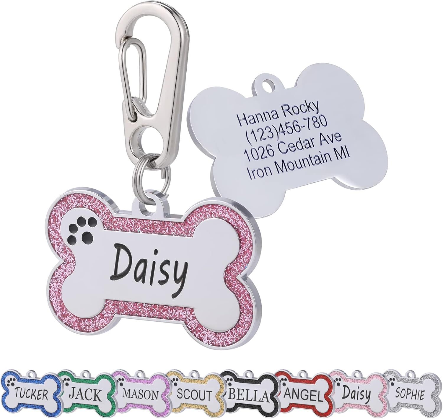 Personalized Glitter Bone Pet ID Tag – Deep Engraved for Dogs & Cats