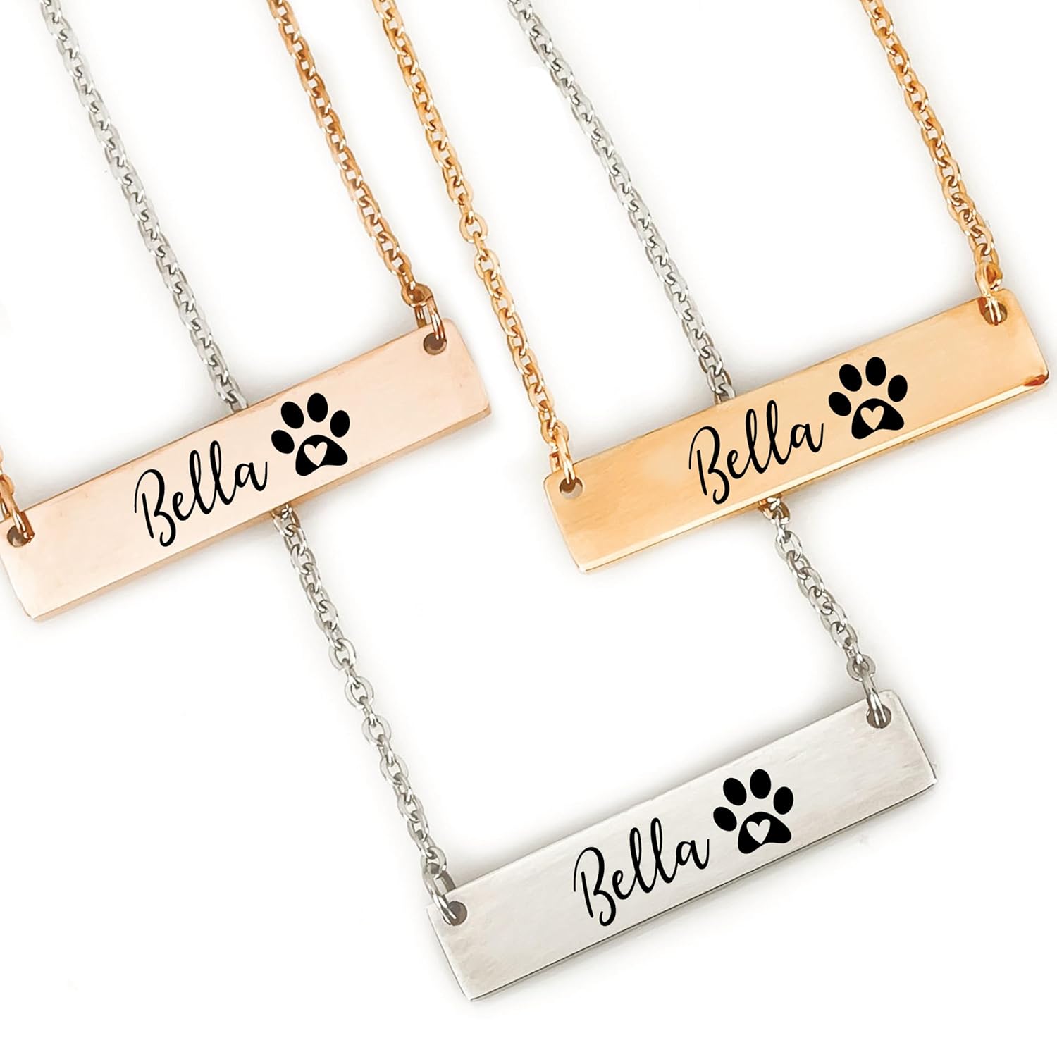 Personalised Dog Mom Paw Print Bar Necklace