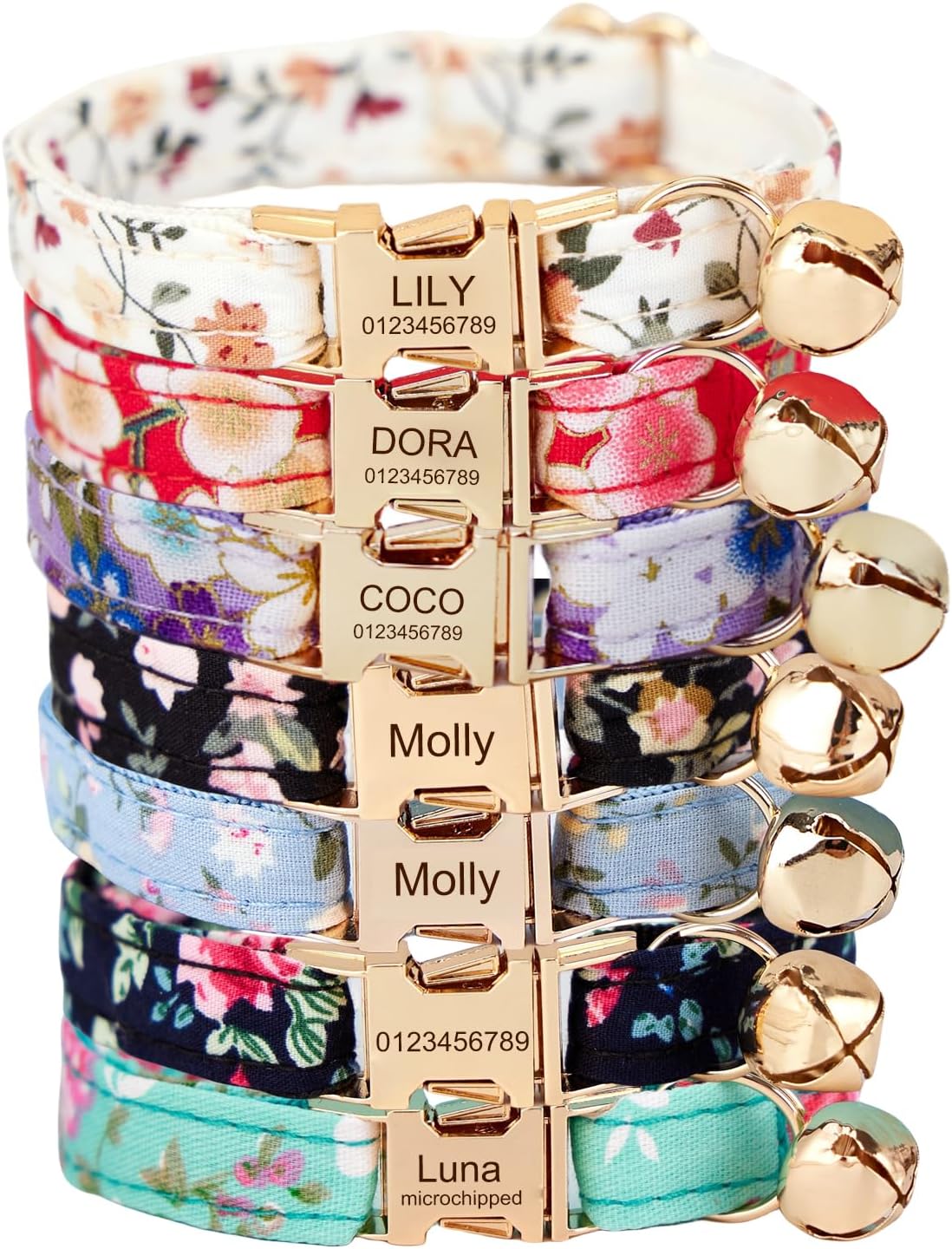 Personalized Cat Collar with Engraved Name and Phone Number - Customizable Kitten Collars for Girls (Floral Collar)