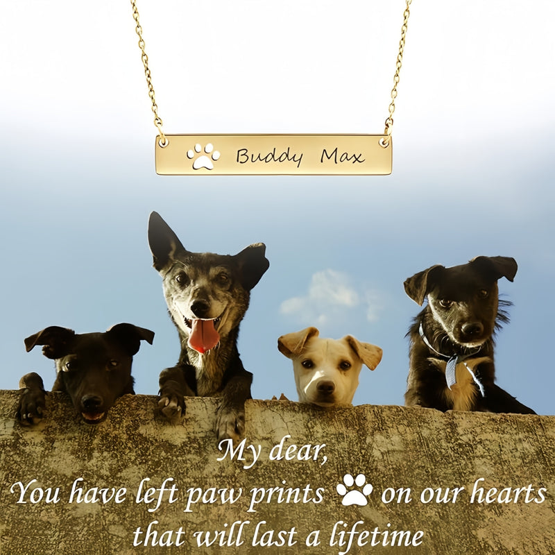 Personalised Dog Paw Print Bar Necklace for Pet Lovers