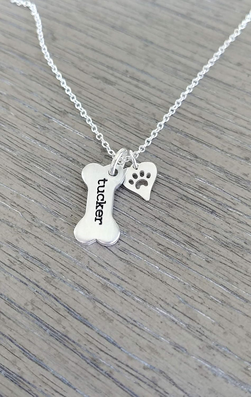 Custom Dog Bone Memorial Necklace With 925 Sterling Silver Paw Print Charm - Memorial Necklace With Personalized Names For Dog Lovers - Pet Jewelry Puppy Animal Pendant