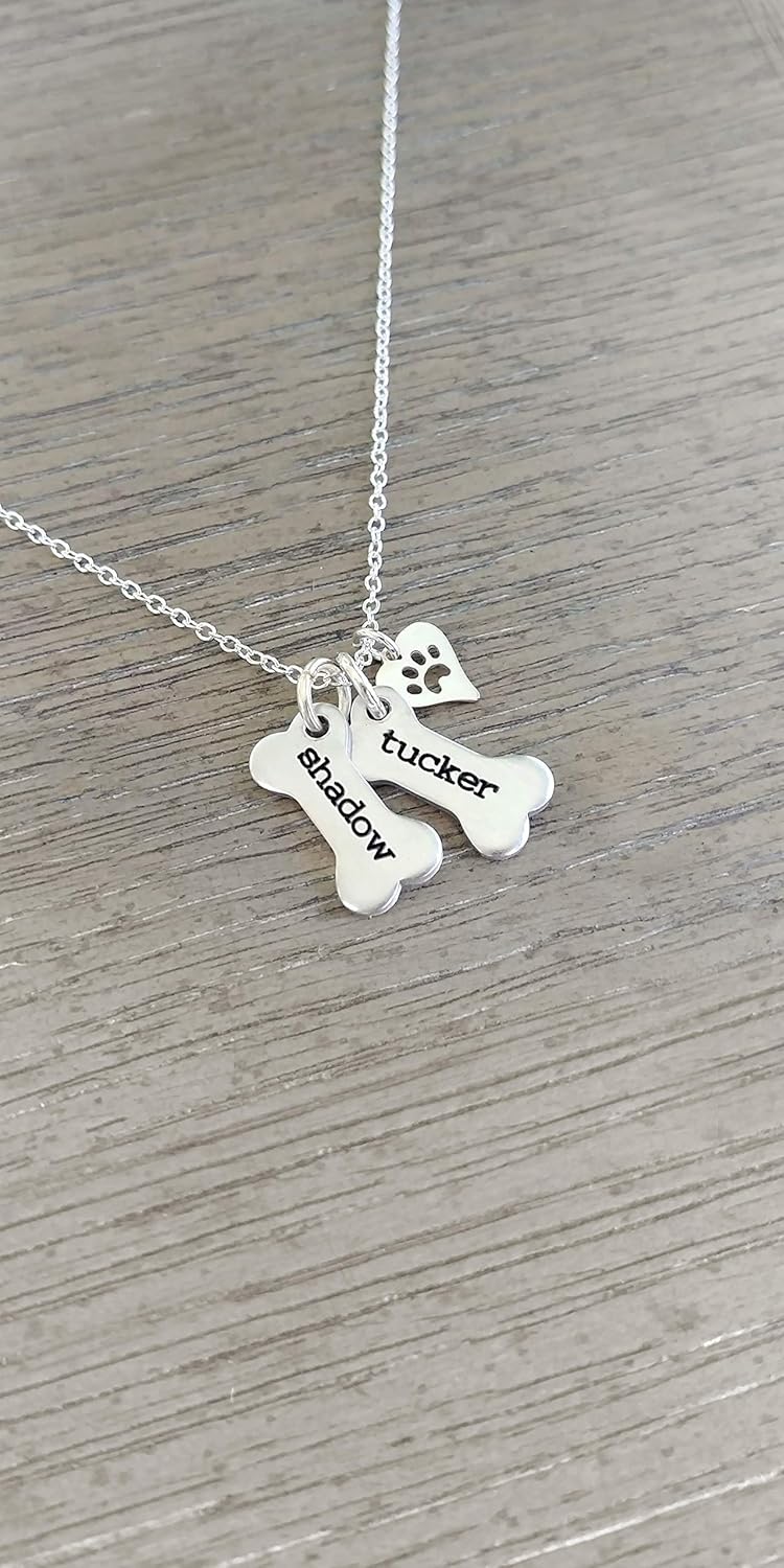 Custom Dog Bone Memorial Necklace With 925 Sterling Silver Paw Print Charm - Memorial Necklace With Personalized Names For Dog Lovers - Pet Jewelry Puppy Animal Pendant