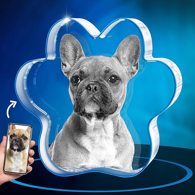 Personalized 3D Crystal Dog Memorial – Custom Photo Engraved Pet Paw Gift