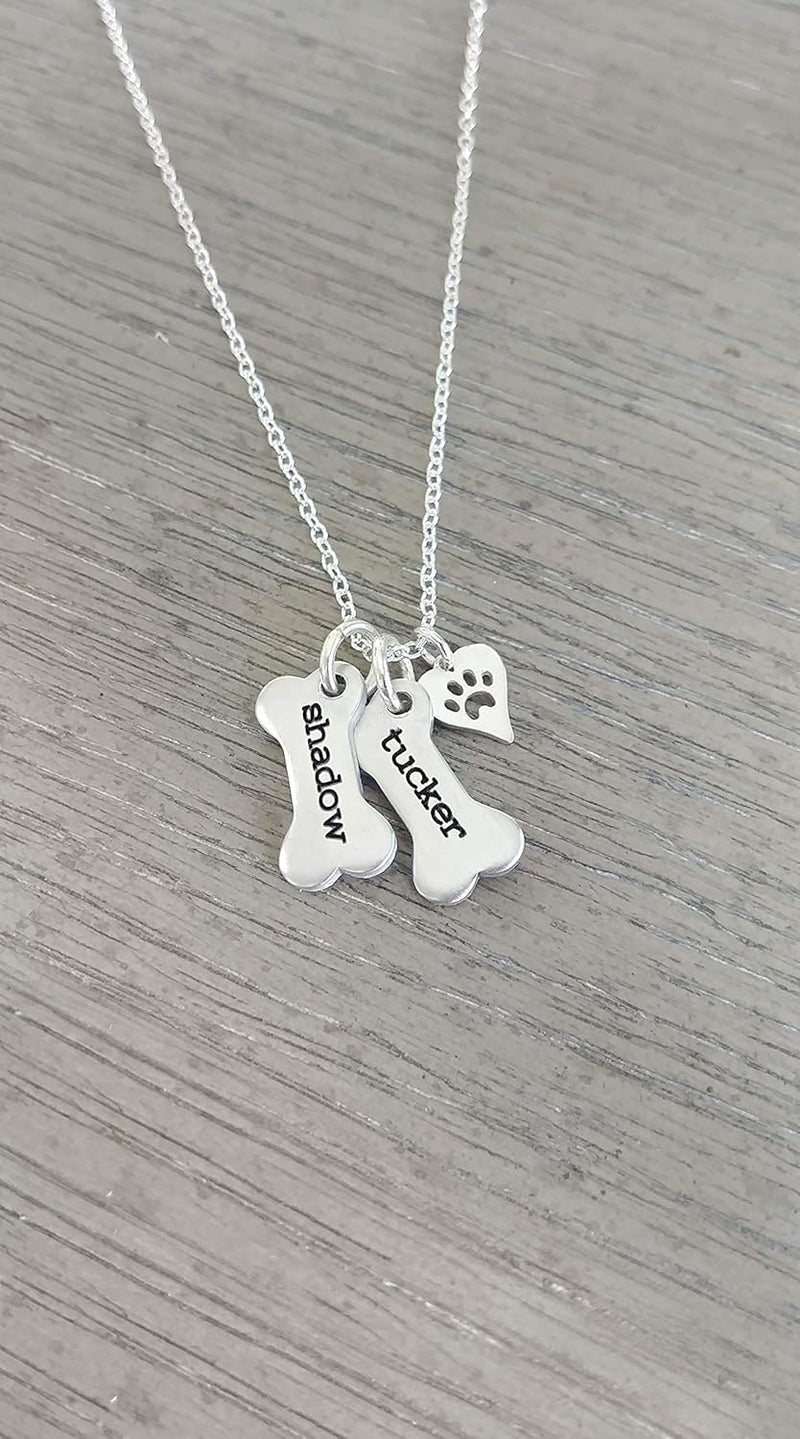 Custom Dog Bone Memorial Necklace With 925 Sterling Silver Paw Print Charm - Memorial Necklace With Personalized Names For Dog Lovers - Pet Jewelry Puppy Animal Pendant