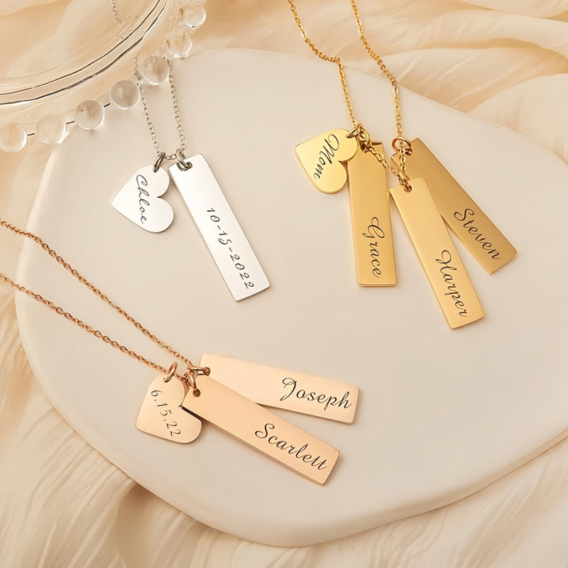 Personalised Heart & Bar Necklace with Name and Date