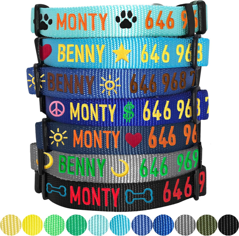 Blueberry Pet Friendly Custom Embroidered Dog Collar with Name & Phone Number, Emoji Design - Perfect Dog Collars for Medium Dogs & Dog Collar for Large Dogs, Safe ID for Deaf Dogs, Store