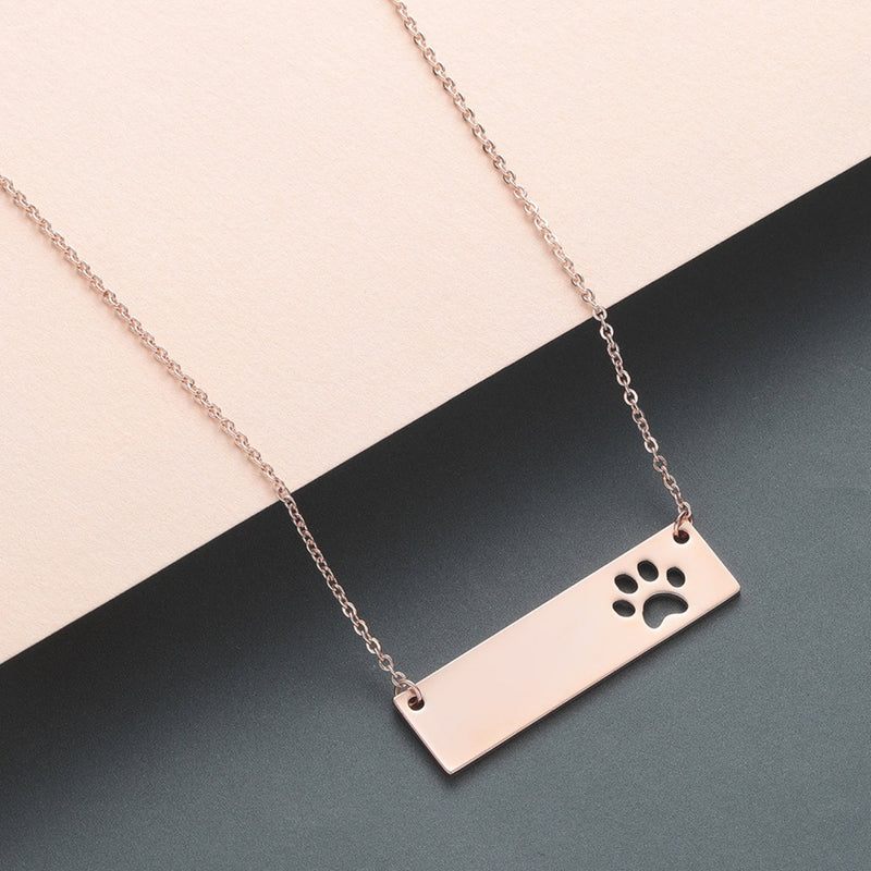 Personalised Dog Paw Print Bar Necklace for Pet Lovers