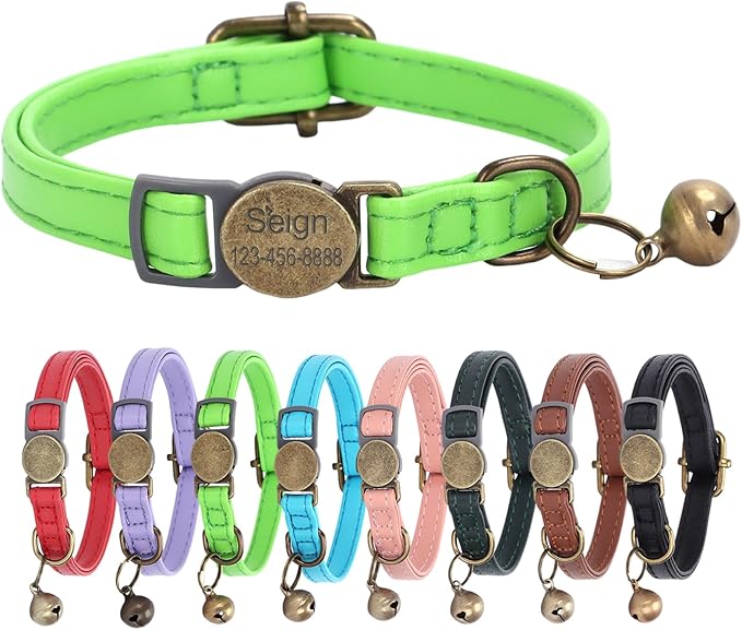 Personalized Breakaway Leather Cat Collar with Bells