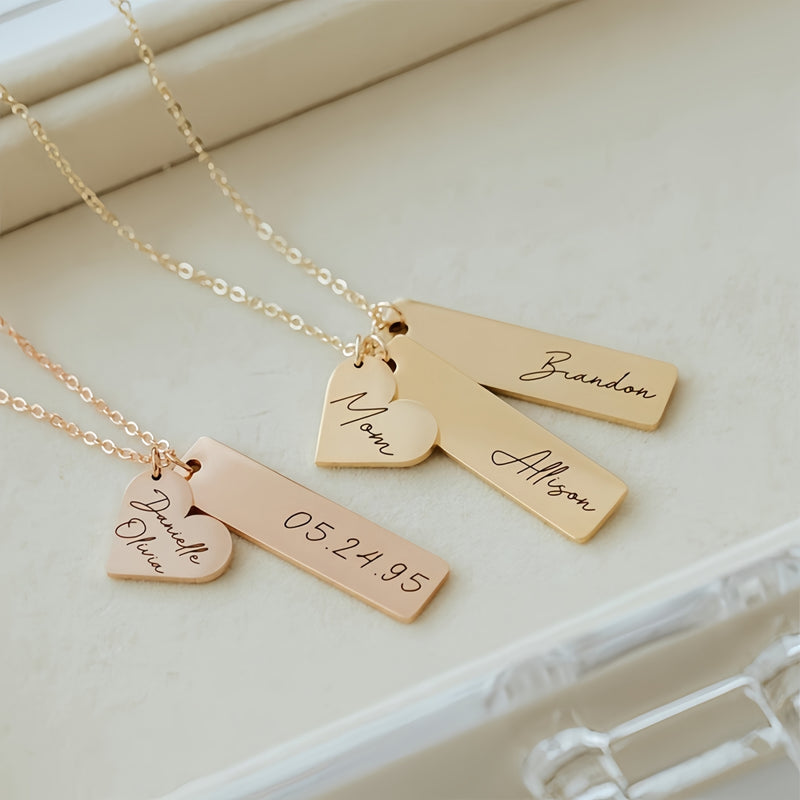 Personalised Heart & Bar Necklace with Name and Date