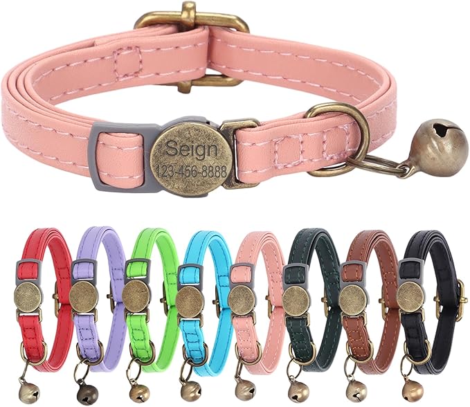 Personalized Breakaway Leather Cat Collar with Bells