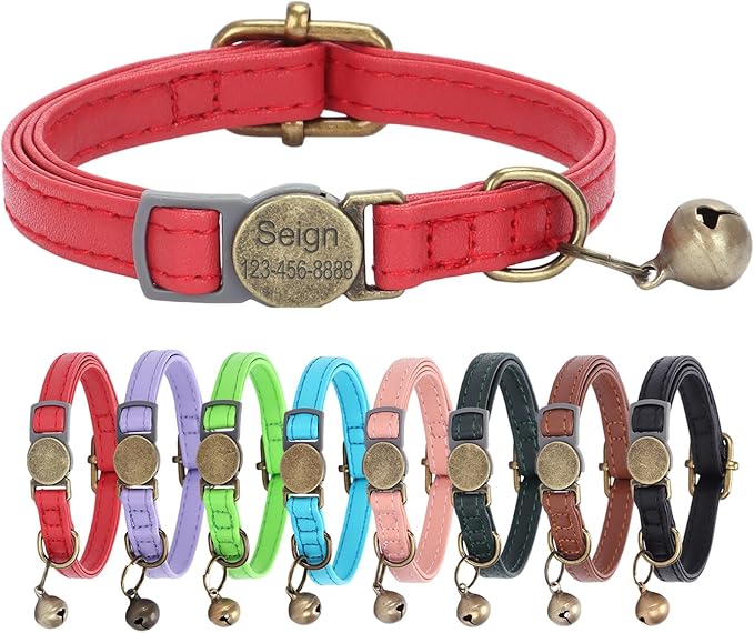 Personalized Breakaway Leather Cat Collar with Bells