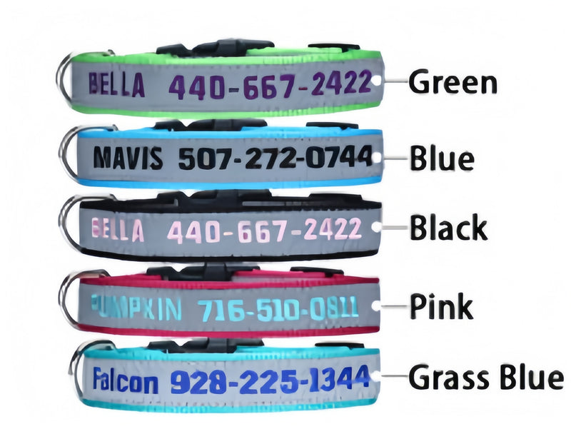 Personalized Reflective Dog Collar – Custom Name & Phone Number, Adjustable Sizes