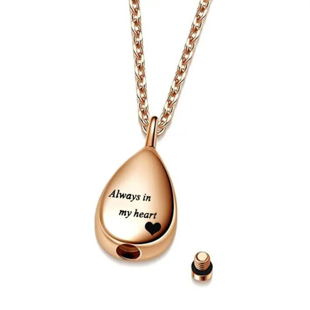 Stainless Steel Teardrop Memorial Ashes Pendant Necklace